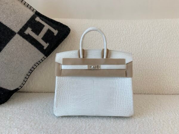 Top Quality Birkin 25CM 1 BLANC Alligator Leather Silver Hardware