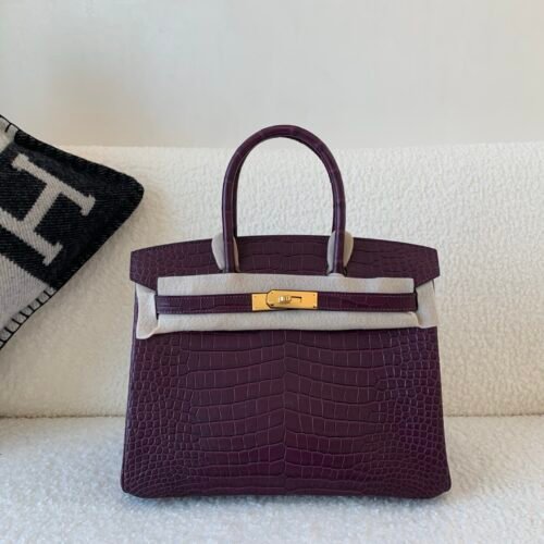 France Lady style Birkin 30CM 9G Amethyste Porosus Leather GHW
