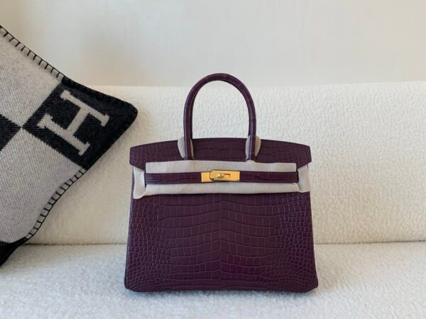 France Lady style Birkin 30CM 9G Amethyste Porosus Leather GHW