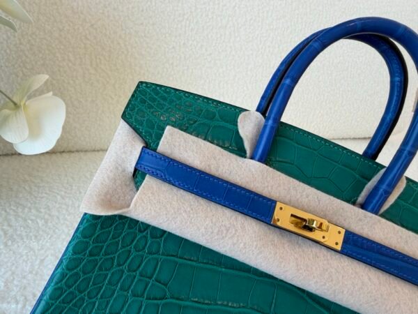 Full Handmade Birkin 25CM Z6 Malachite Alligator Leather Gold Hardware
