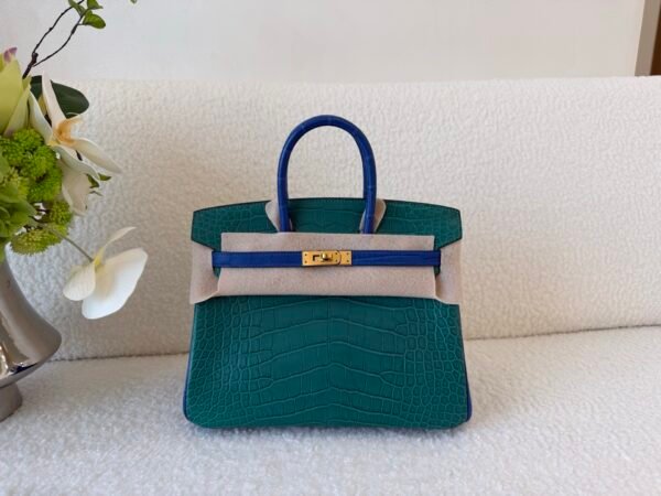 Full Handmade Birkin 25CM Z6 Malachite Alligator Leather Gold Hardware