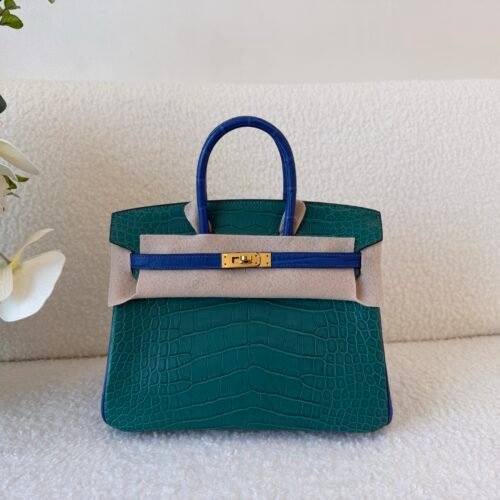 Full Handmade Birkin 25CM Z6 Malachite Alligator Leather Gold Hardware