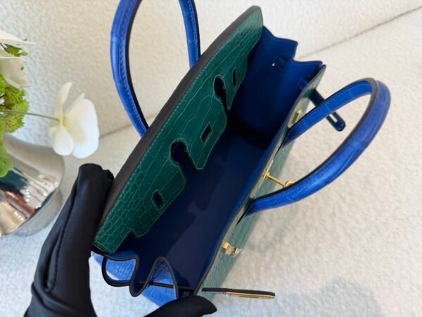 Full Handmade Birkin 25CM Z6 Malachite Alligator Leather Gold Hardware