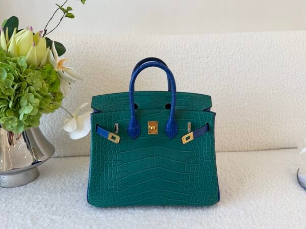 Full Handmade Birkin 25CM Z6 Malachite Alligator Leather Gold Hardware
