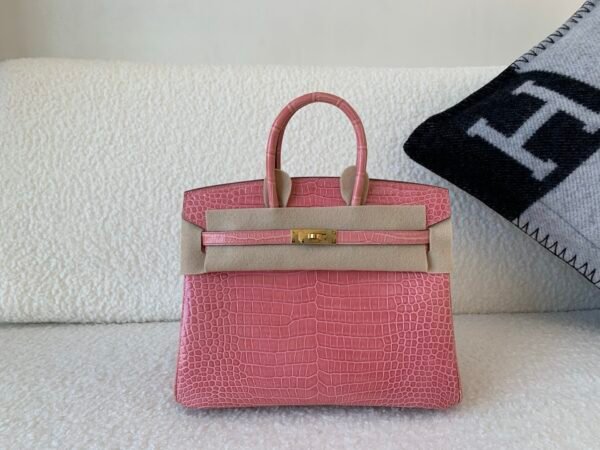 Top Handmade Birkin 25CM 94 Terre Cuite Ladies Handbag Porosus Leather GHW