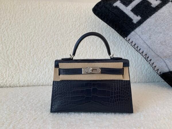 France custom made Mini Kelly 19CM 76 Bleu Indigo Alligator Leather SHW