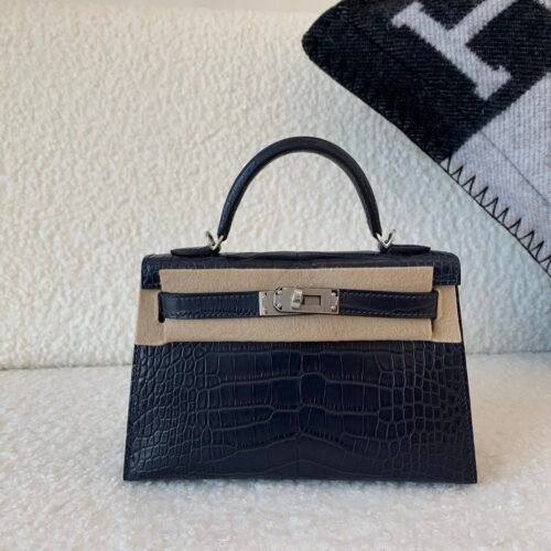 France custom made Mini Kelly 19CM 76 Bleu Indigo Alligator Leather SHW