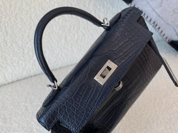 France custom made Mini Kelly 19CM 76 Bleu Indigo Alligator Leather SHW