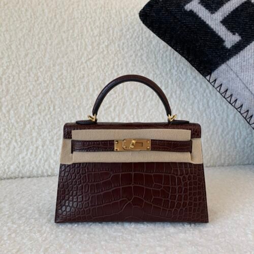 Global shipping Mini Kelly 19CM 41 Havane Alligator Leather Gold Hardware