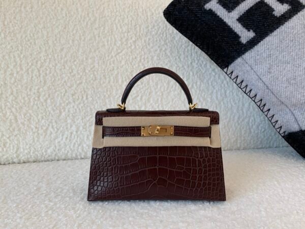Global shipping Mini Kelly 19CM 41 Havane Alligator Leather Gold Hardware
