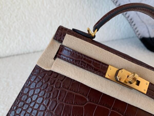 Global shipping Mini Kelly 19CM 41 Havane Alligator Leather Gold Hardware