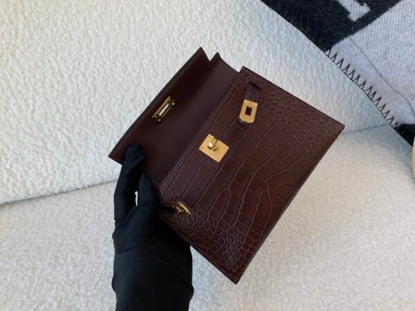 Global shipping Mini Kelly 19CM 41 Havane Alligator Leather Gold Hardware
