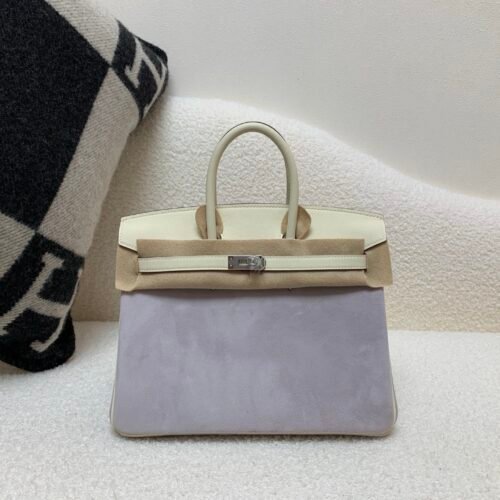 Birkin 25cm X9 Mauve Sylvestre Suede 10 Carie Swift Leather SHW Whole Shipping