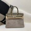 Full Handmade Birkin 30CM 18 Etoupe Swift Leather Suede Silver Hardware