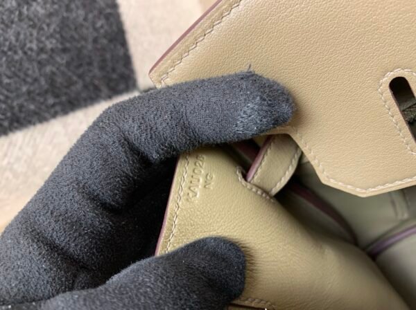 Full Handmade Birkin 30CM 18 Etoupe Swift Leather Suede Silver Hardware