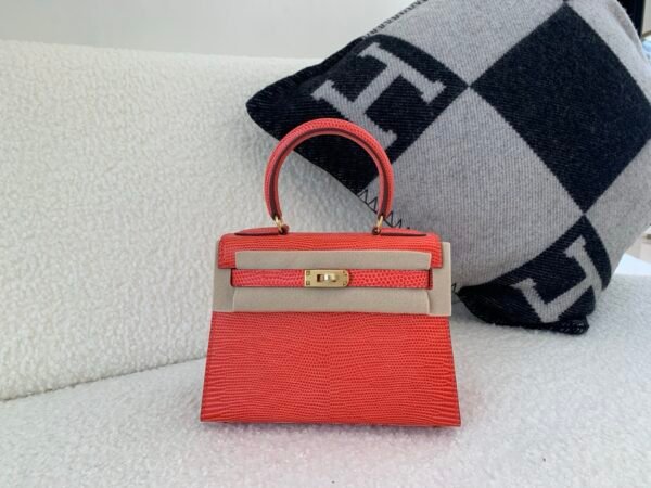 Global Shipping Mini Kelly A5 Bougainvillea GHW Lizard Leather