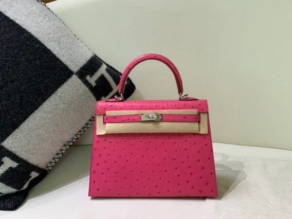 wsxc1769444843189_0-1 France Delivery Kelly 25CM E5 Rose Tyrien Ostrich Leather Silver Hardware