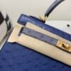 Lady Handle bag Kelly 25CM 77 Bleu Iris R2 Bleu Agate Ostrich Leather Gold Hardware R2 Bleu Agate