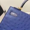 Lady Handle bag Kelly 25CM 77 Bleu Iris R2 Bleu Agate Ostrich Leather Gold Hardware R2 Bleu Agate