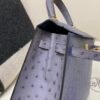Lady Handle bag Kelly 25CM 77 Bleu Iris R2 Bleu Agate Ostrich Leather Gold Hardware R2 Bleu Agate