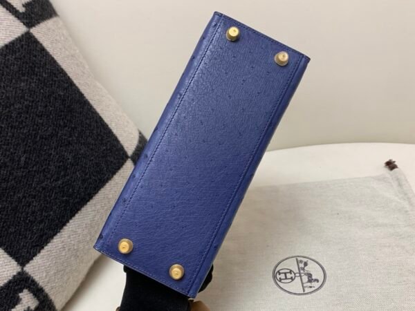 Lady Handle bag Kelly 25CM 77 Bleu Iris R2 Bleu Agate Ostrich Leather Gold Hardware R2 Bleu Agate