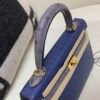 Lady Handle bag Kelly 25CM 77 Bleu Iris R2 Bleu Agate Ostrich Leather Gold Hardware R2 Bleu Agate