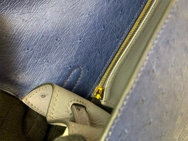 Lady Handle bag Kelly 25CM 77 Bleu Iris R2 Bleu Agate Ostrich Leather Gold Hardware R2 Bleu Agate