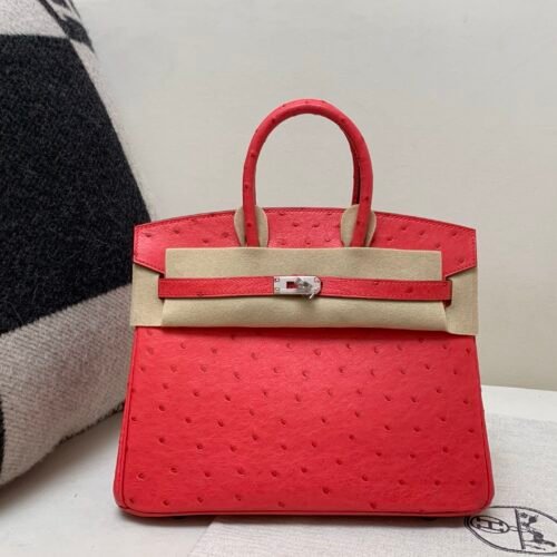Global Shipping Birkin 25CM A5 Bougainvillea Ostrich Leather Rose Gold Hardware