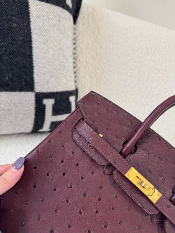 Top Handmade Birkin 25CM L3 Rose Pourpre Ostrich Leather Gold Hardware