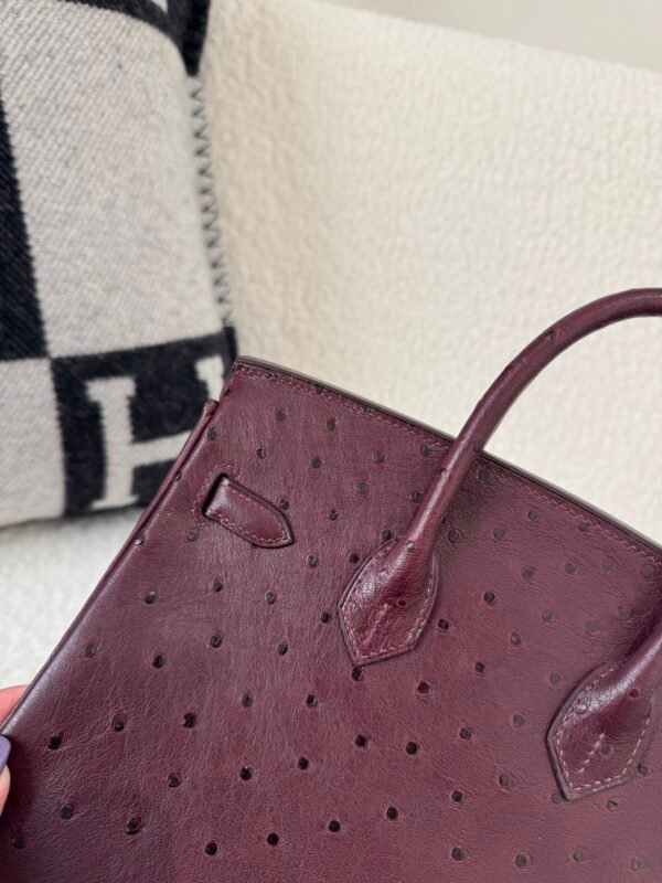 Top Handmade Birkin 25CM L3 Rose Pourpre Ostrich Leather Gold Hardware