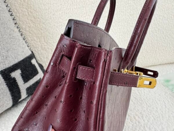 Top Handmade Birkin 25CM L3 Rose Pourpre Ostrich Leather Gold Hardware