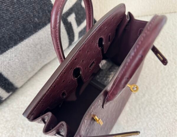 Top Handmade Birkin 25CM L3 Rose Pourpre Ostrich Leather Gold Hardware