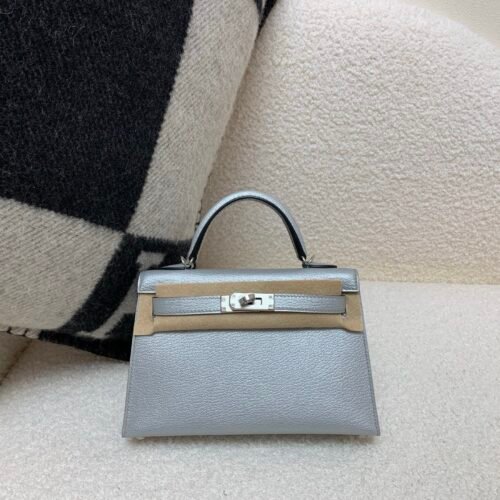 New Arrival Mini Kelly 19CM Silver Goat Leather SHW Full Handmade