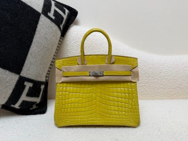 Global Shipping Birkin 25CM 9R Lime Porosus Silver Hardware 1:1 to make