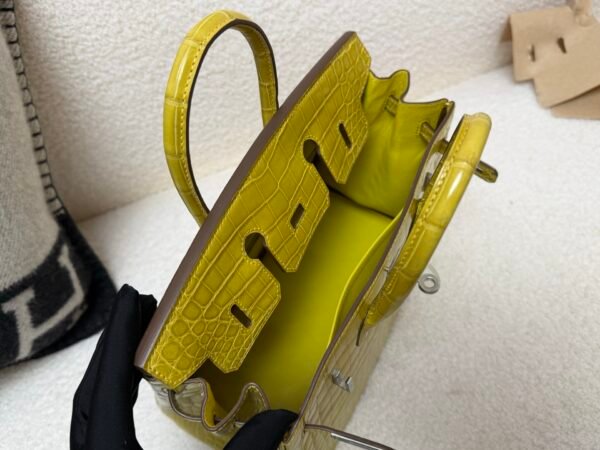 Global Shipping Birkin 25CM 9R Lime Porosus Silver Hardware 1:1 to make
