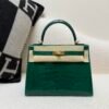 Top Handmade Kelly 25CM Alligator Leather 6Q Vert Emeraude Gold Hardware