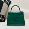 Top Handmade Kelly 25CM Alligator Leather 6Q Vert Emeraude Gold Hardware