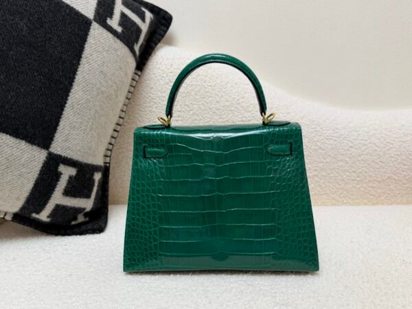 Top Handmade Kelly 25CM Alligator Leather 6Q Vert Emeraude Gold Hardware