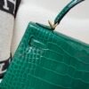 Top Handmade Kelly 25CM Alligator Leather 6Q Vert Emeraude Gold Hardware