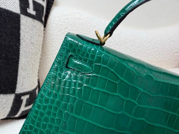 Top Handmade Kelly 25CM Alligator Leather 6Q Vert Emeraude Gold Hardware