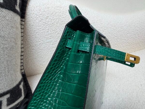 Top Handmade Kelly 25CM Alligator Leather 6Q Vert Emeraude Gold Hardware