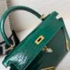 Top Handmade Kelly 25CM Alligator Leather 6Q Vert Emeraude Gold Hardware