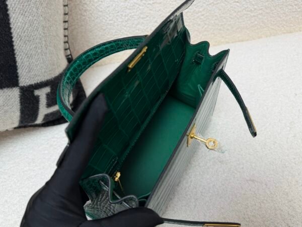 Top Handmade Kelly 25CM Alligator Leather 6Q Vert Emeraude Gold Hardware