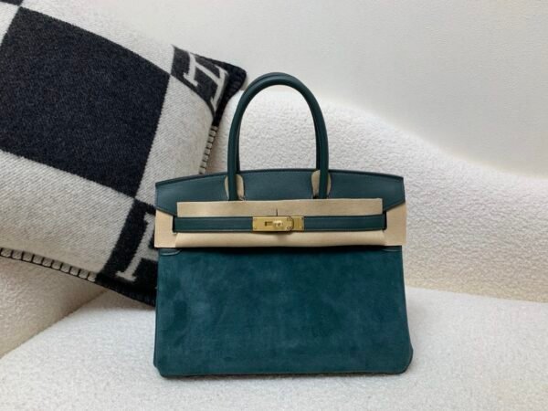 Birkin 25cm 7A Bleu Thalassa Swift and Suede Leather Full Handmade GHW