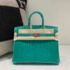 Top Handmade Birkin 25cm O6 Vert Jade Porosus Leather Experienced old craftsmen Made