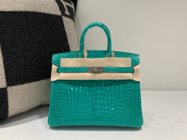 Top Handmade Birkin 25cm O6 Vert Jade Porosus Leather Experienced old craftsmen Made