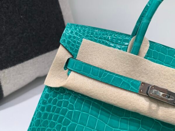 Top Handmade Birkin 25cm O6 Vert Jade Porosus Leather Experienced old craftsmen Made