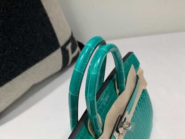 Top Handmade Birkin 25cm O6 Vert Jade Porosus Leather Experienced old craftsmen Made