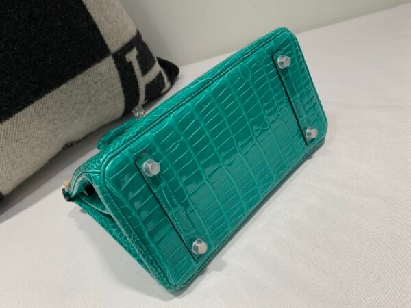 Top Handmade Birkin 25cm O6 Vert Jade Porosus Leather Experienced old craftsmen Made