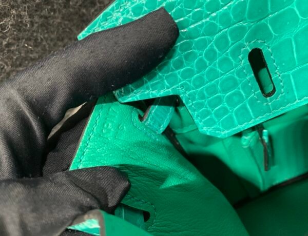 Top Handmade Birkin 25cm O6 Vert Jade Porosus Leather Experienced old craftsmen Made